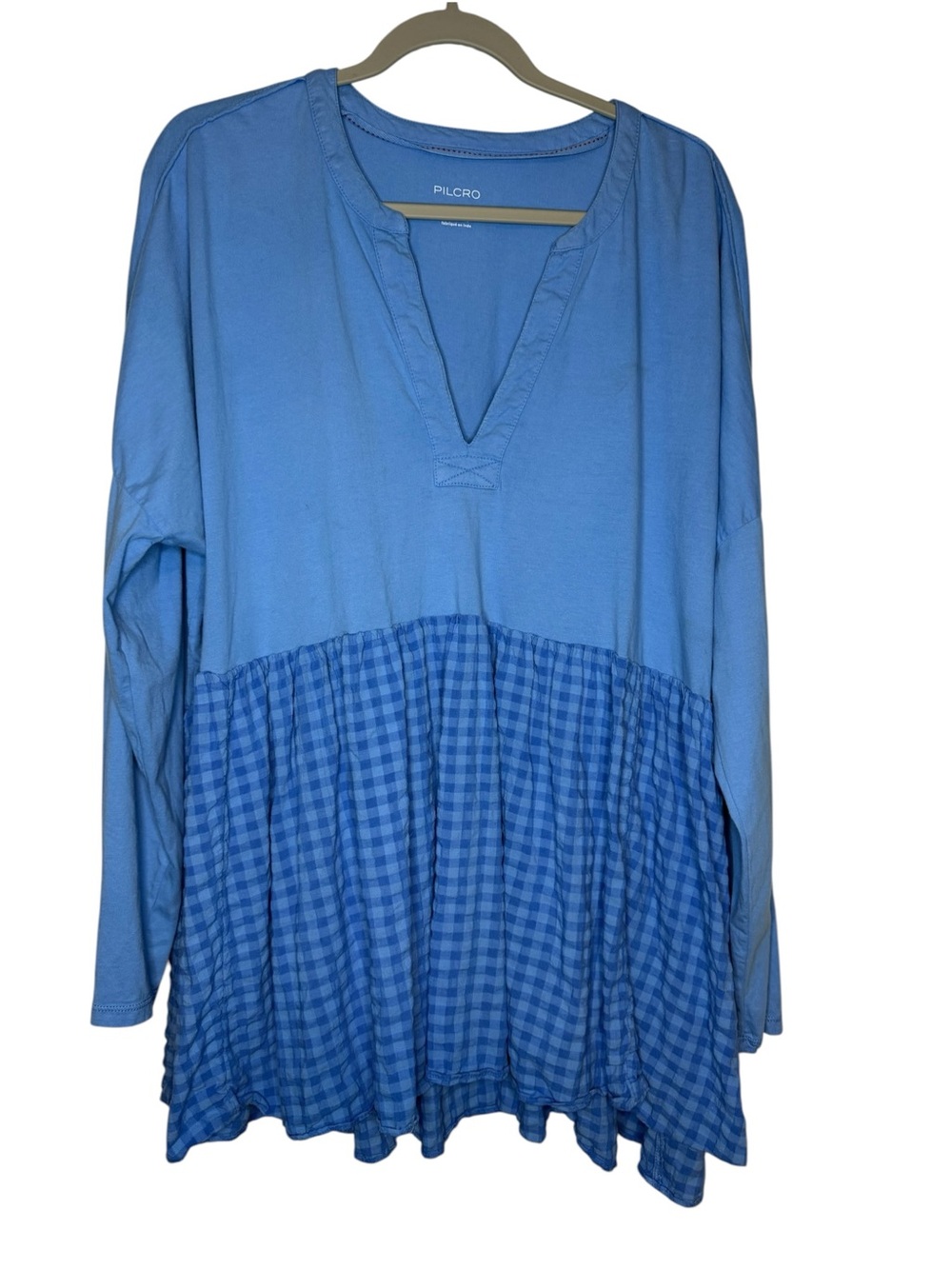 Pilcro Anthropologie Long-Sleeve Babydoll Blouse Gingham Blue Size XL - Picture 4 of 8